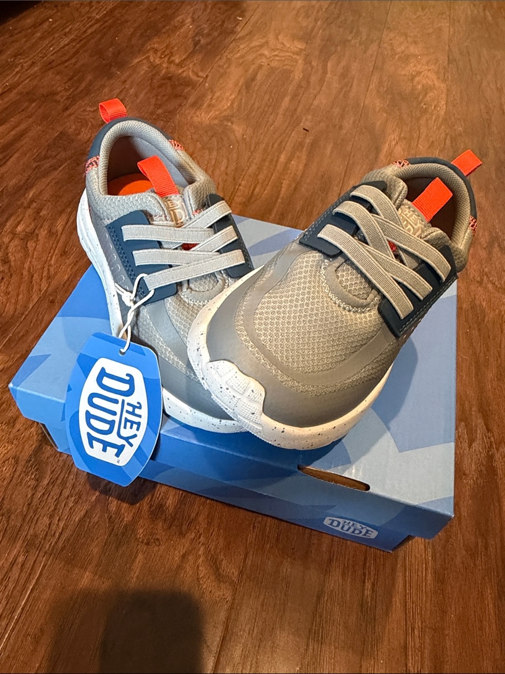 Kids Hey Dude Grey and Orange Slip-On Athletic Shoes - Size 1